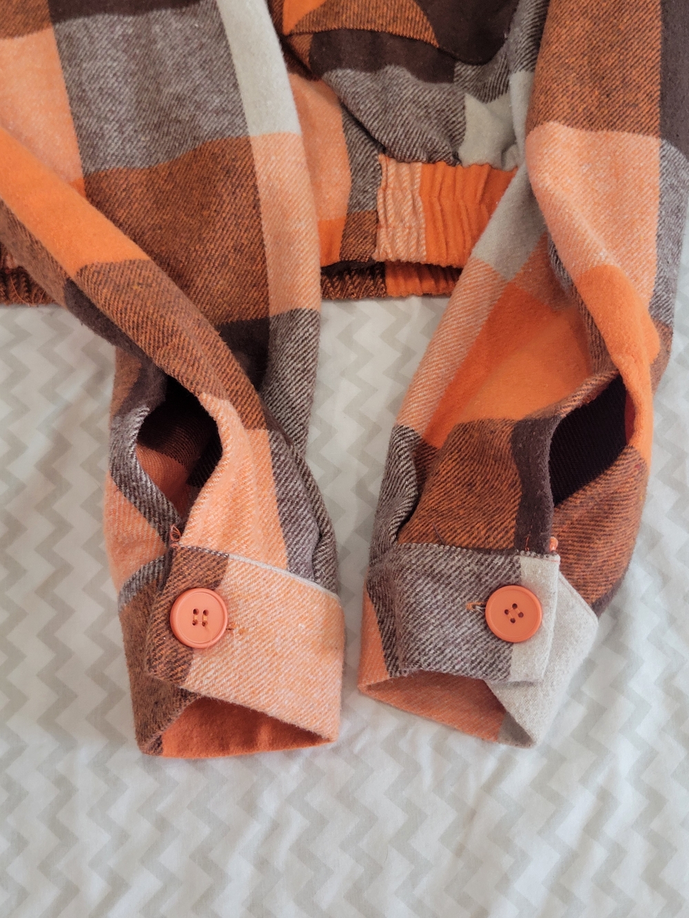 Timing Cropped Plaid Jean Shacket in Orange, Brown & Cream - Picture 10 of 14